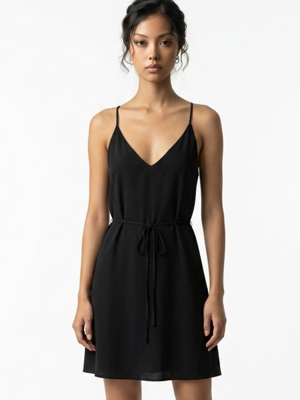 LOFT | Spaghetti Strap Tie Back Black Dress Removable Belt Women’s Size Small